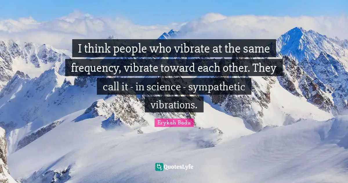 Erykah Badu Quotes: I think people who vibrate at the same frequency, vibrate toward each other. They call it - in science - sympathetic vibrations.