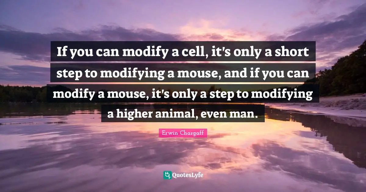 If you can modify a cell, it's only a short step to modifying a mouse, and if you can modify a mouse, it's only a step to modifying a higher animal, even man.