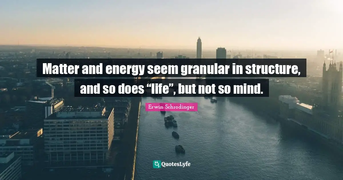 Erwin Schrodinger Quotes: "Matter and energy seem granular in structure, and so does “life”, but not so mind."