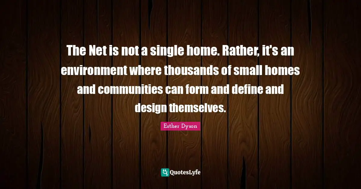 The Net is not a single home. Rather, it's an environment where thousands of small homes and communities can form and define and design themselves.
