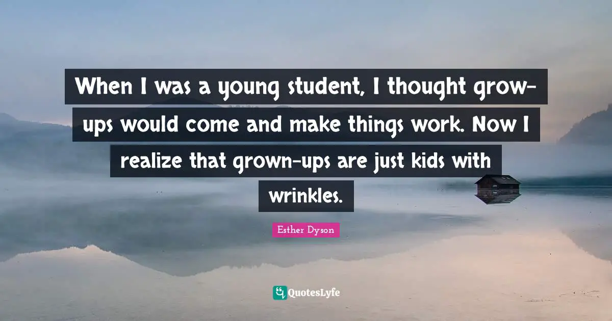 When I was a young student, I thought grow-ups would come and make things work. Now I realize that grown-ups are just kids with wrinkles.