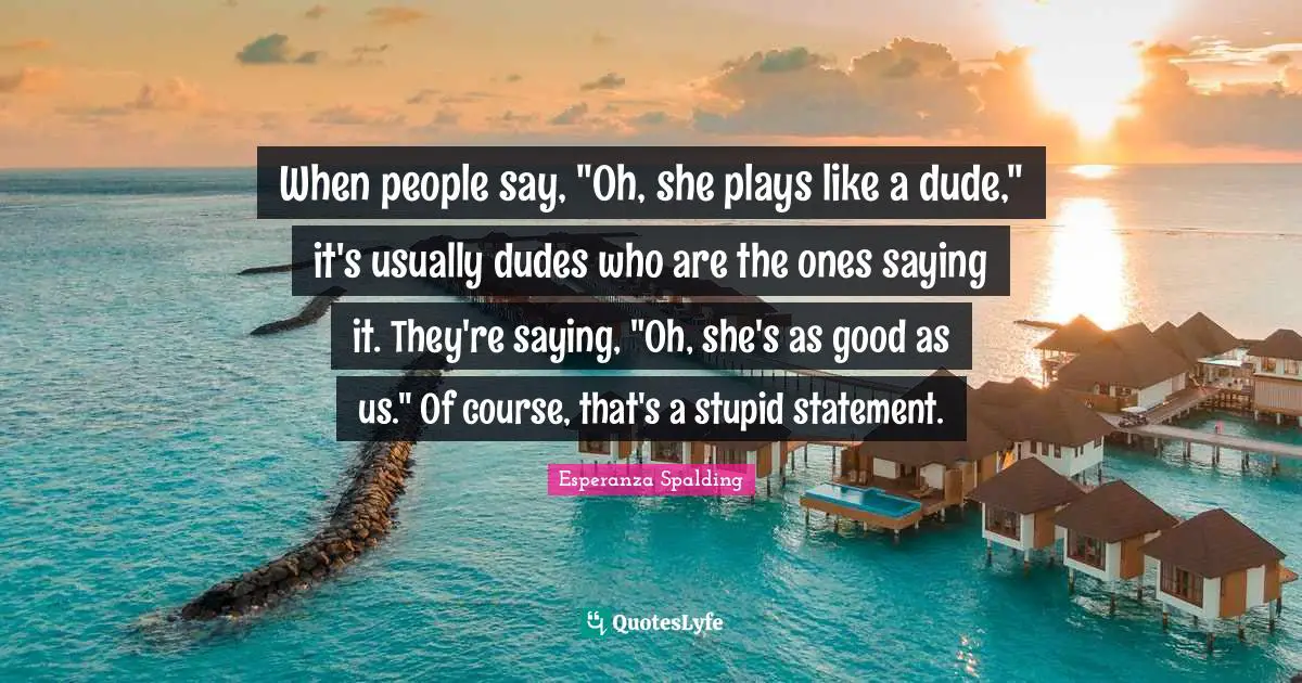 When people say, "Oh, she plays like a dude," it's usually dudes who are the ones saying it. They're saying, "Oh, she's as good as us." Of course, that's a stupid statement.