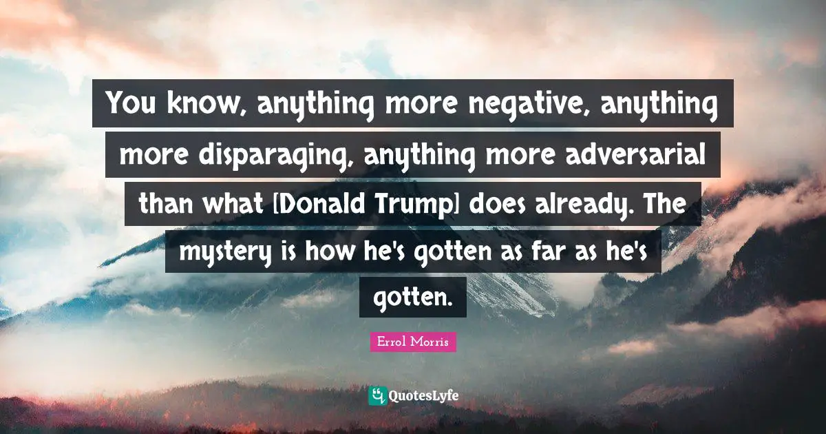 You know, anything more negative, anything more disparaging, anything more adversarial than what [Donald Trump] does already. The mystery is how he's gotten as far as he's gotten.