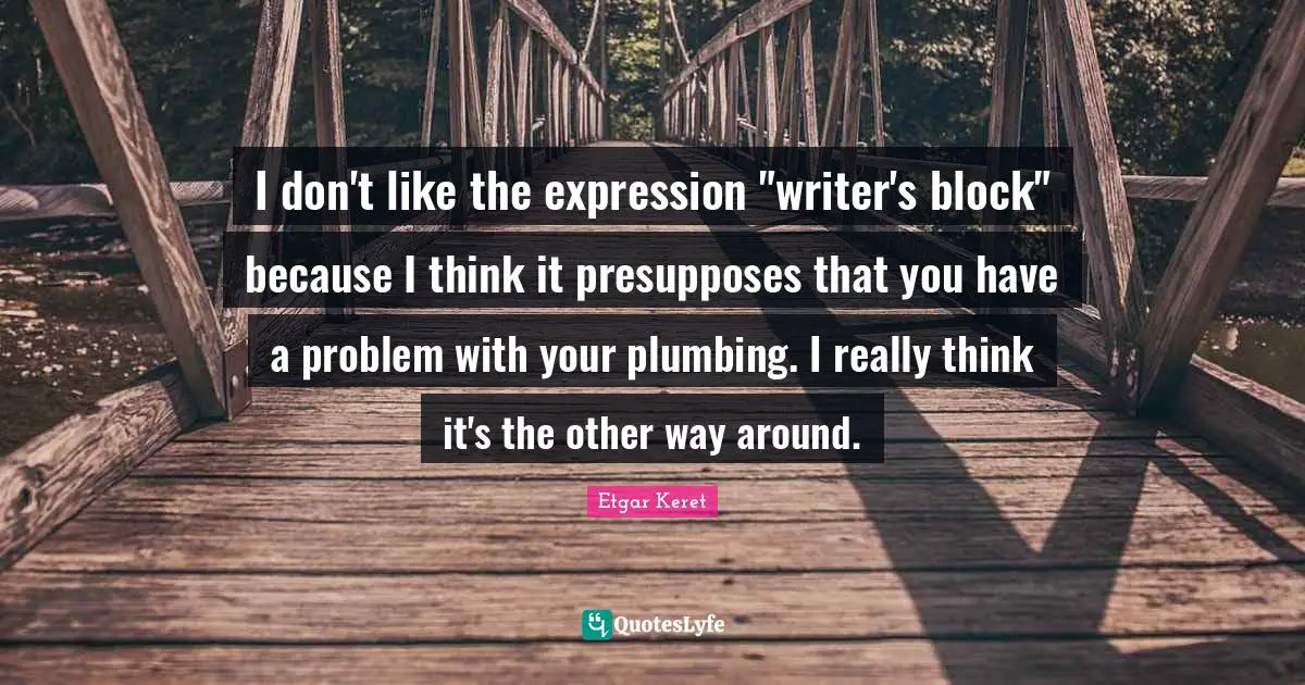 I don't like the expression "writer's block" because I think it presupposes that you have a problem with your plumbing. I really think it's the other way around.