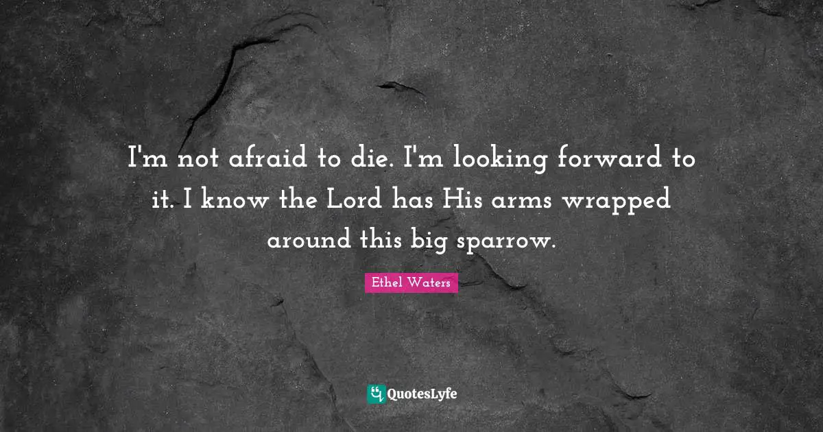 I'm not afraid to die. I'm looking forward to it. I know the Lord has His arms wrapped around this big sparrow.