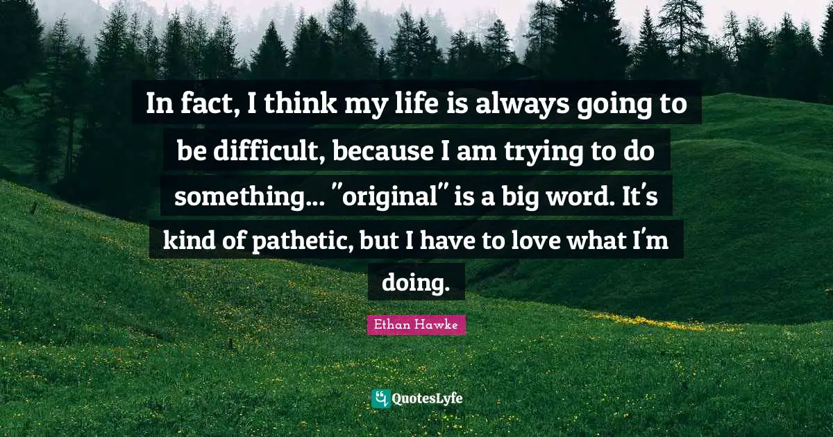 In fact, I think my life is always going to be difficult, because I am trying to do something... "original" is a big word. It's kind of pathetic, but I have to love what I'm doing.