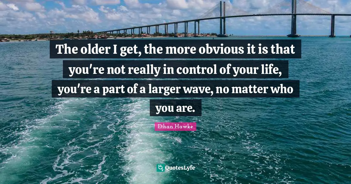 The older I get, the more obvious it is that you're not really in control of your life, you're a part of a larger wave, no matter who you are.
