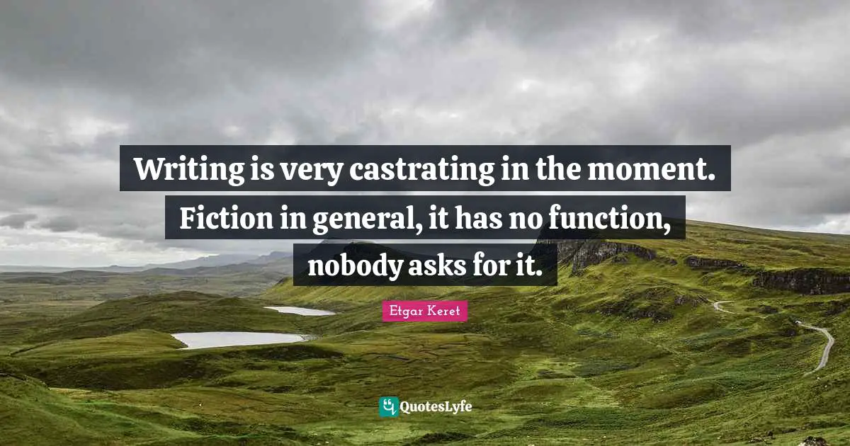 Writing is very castrating in the moment. Fiction in general, it has no function, nobody asks for it.