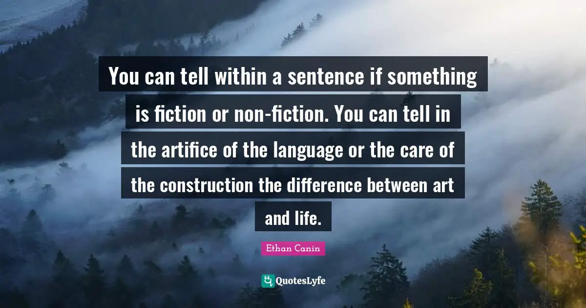 You can tell within a sentence if something is fiction or non-fiction. You can tell in the artifice of the language or the care of the construction the difference between art and life.