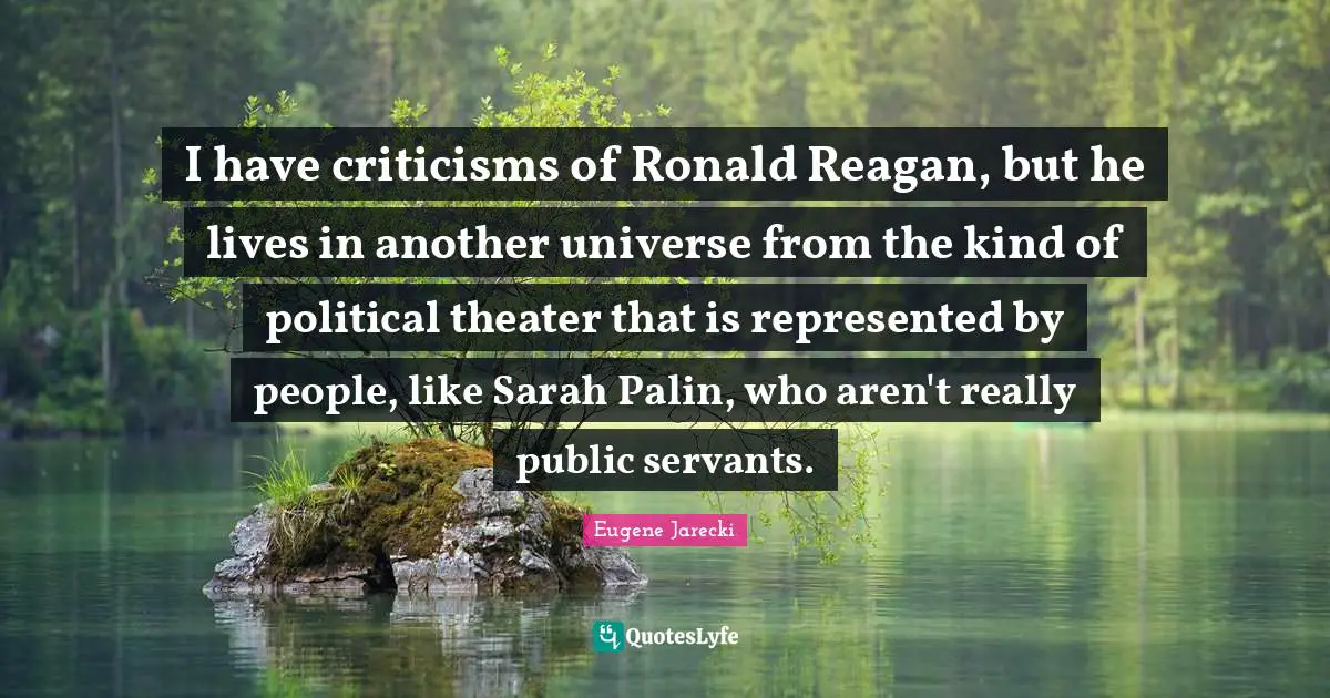 I have criticisms of Ronald Reagan, but he lives in another universe from the kind of political theater that is represented by people, like Sarah Palin, who aren't really public servants.
