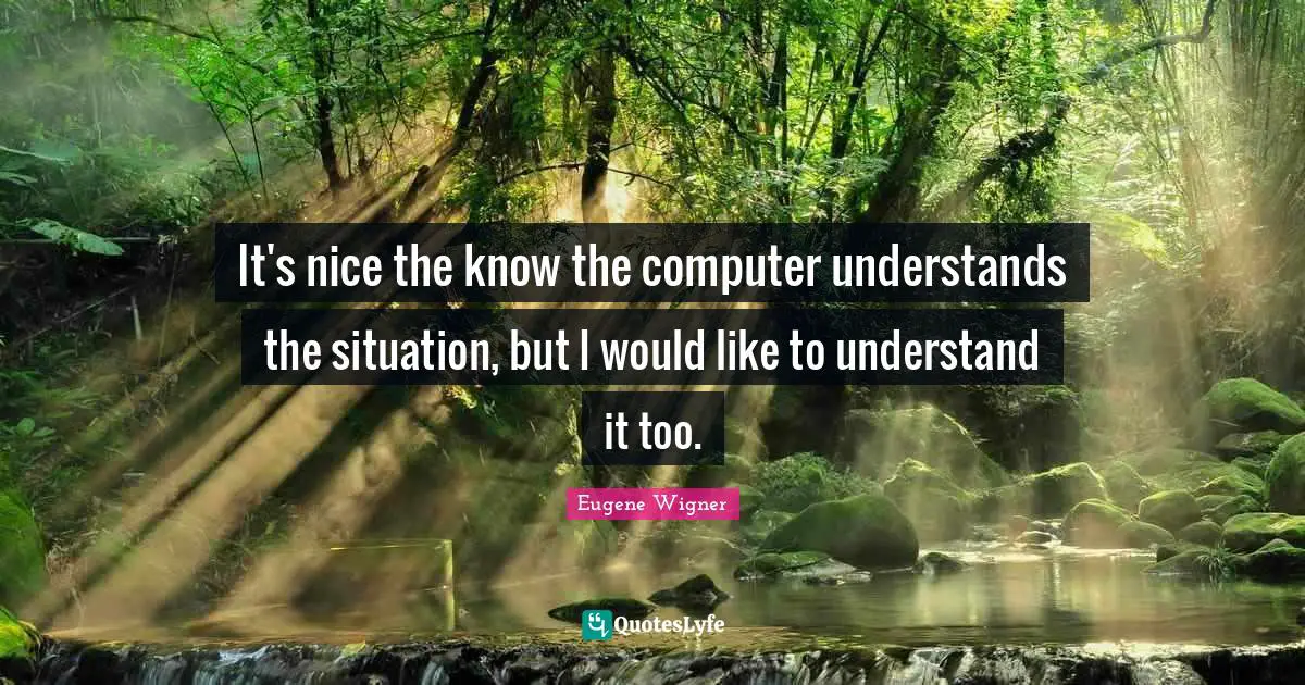 Eugene Wigner Quotes: It's nice the know the computer understands the situation, but I would like to understand it too.