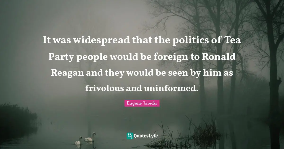 It was widespread that the politics of Tea Party people would be foreign to Ronald Reagan and they would be seen by him as frivolous and uninformed.