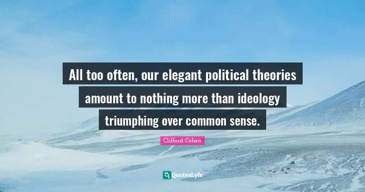 All too often, our elegant political theories amount to nothing more than ideology triumphing over common sense.