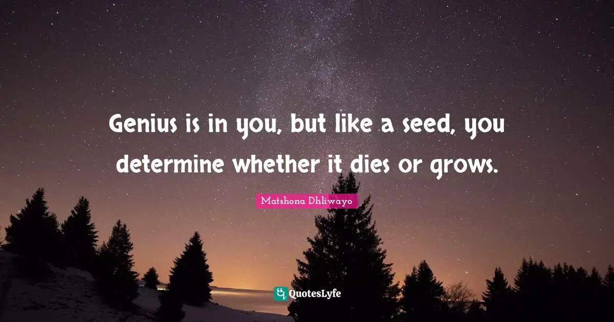 Genius is in you, but like a seed, you determine whether it dies or grows.
