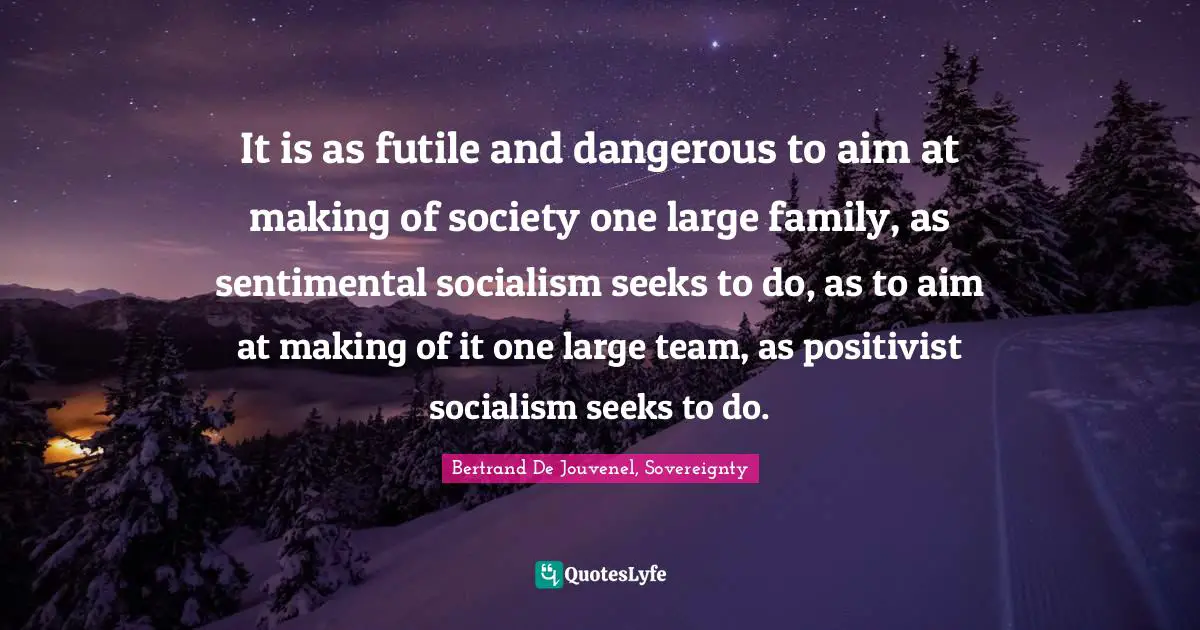 It is as futile and dangerous to aim at making of society one large family, as sentimental socialism seeks to do, as to aim at making of it one large team, as positivist socialism seeks to do.