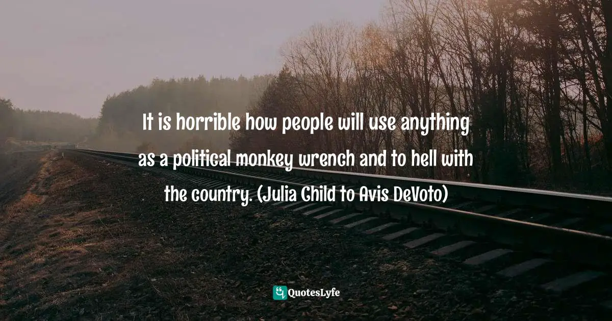 It is horrible how people will use anything as a political monkey wrench and to hell with the country. (Julia Child to Avis DeVoto)