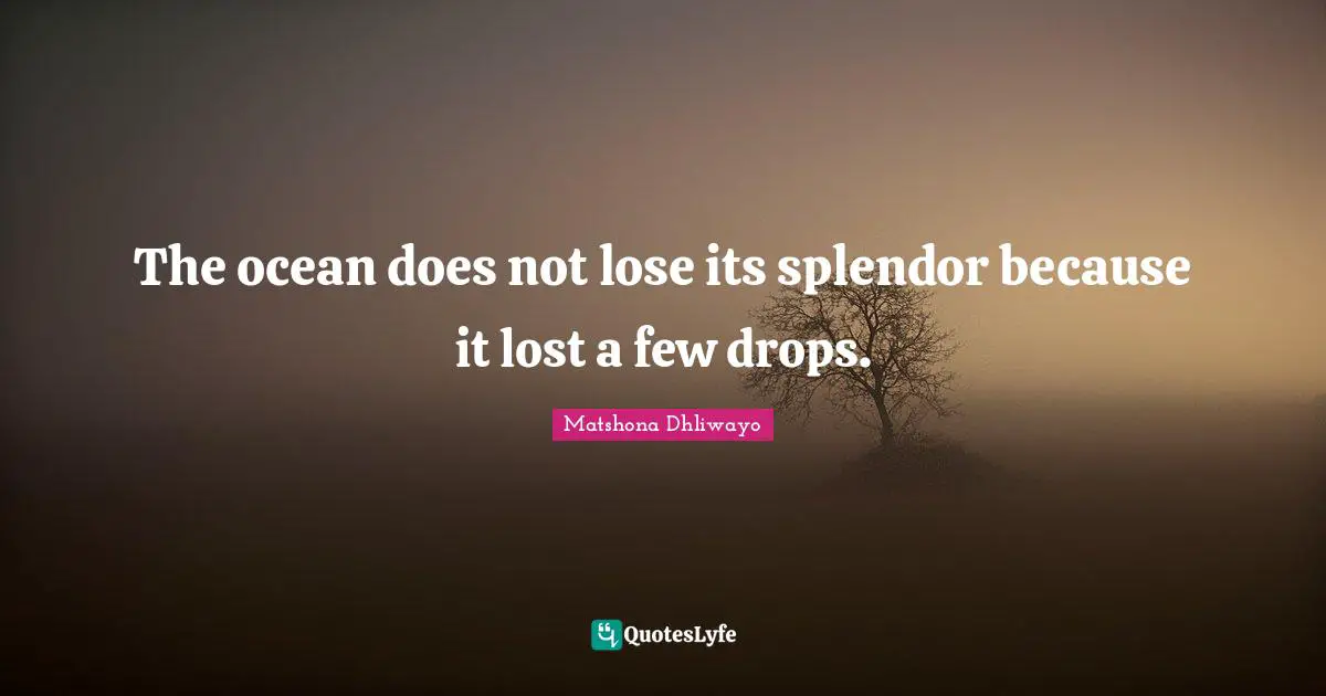The ocean does not lose its splendor because it lost a few drops.