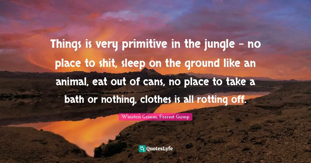 Things is very primitive in the jungle - no place to shit, sleep on the ground like an animal, eat out of cans, no place to take a bath or nothing, clothes is all rotting off.