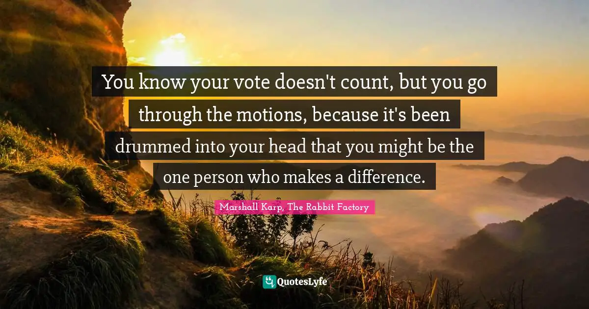 You know your vote doesn't count, but you go through the motions, because it's been drummed into your head that you might be the one person who makes a difference.