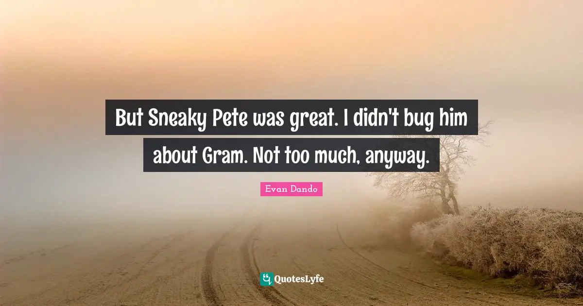 But Sneaky Pete was great. I didn't bug him about Gram. Not too much, anyway.