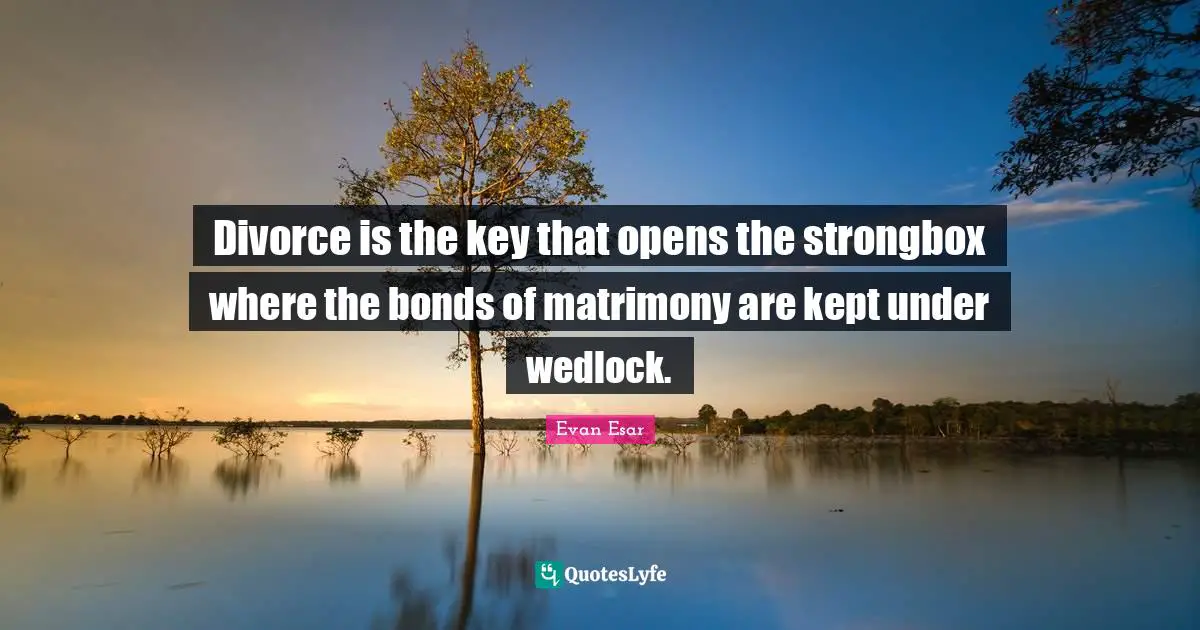 Divorce is the key that opens the strongbox where the bonds of matrimony are kept under wedlock.