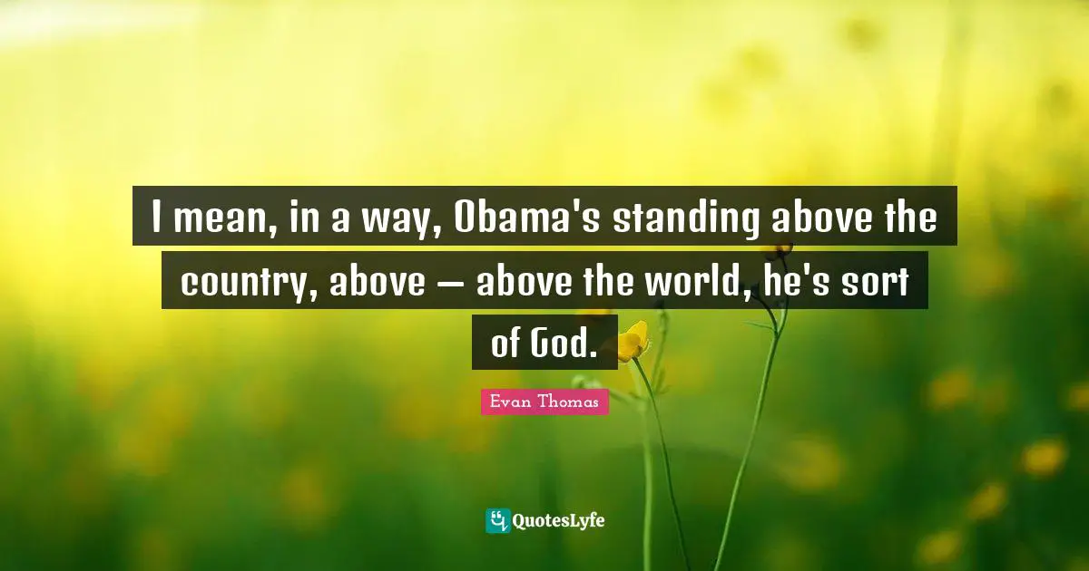 I mean, in a way, Obama's standing above the country, above — above the world, he's sort of God.