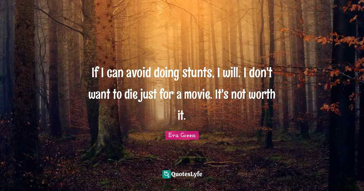 If I can avoid doing stunts, I will. I don't want to die just for a movie. It's not worth it.