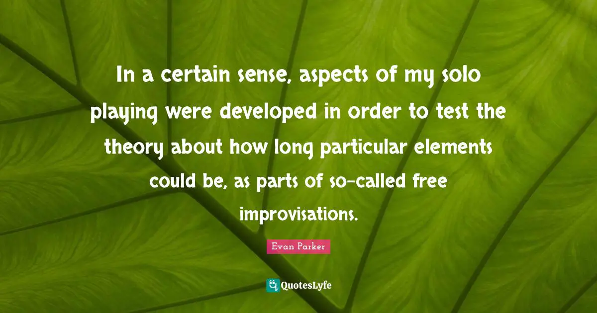 In a certain sense, aspects of my solo playing were developed in order to test the theory about how long particular elements could be, as parts of so-called free improvisations.