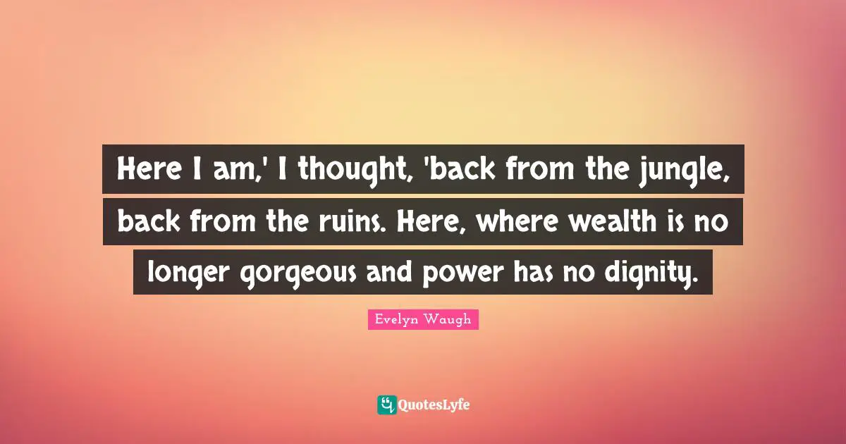 Here I am,' I thought, 'back from the jungle, back from the ruins. Here, where wealth is no longer gorgeous and power has no dignity.