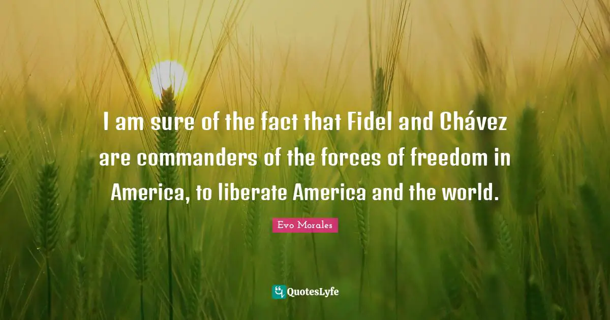 I am sure of the fact that Fidel and Chávez are commanders of the forces of freedom in America, to liberate America and the world.
