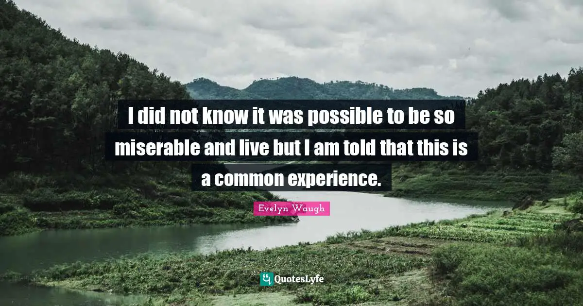I did not know it was possible to be so miserable and live but I am told that this is a common experience.
