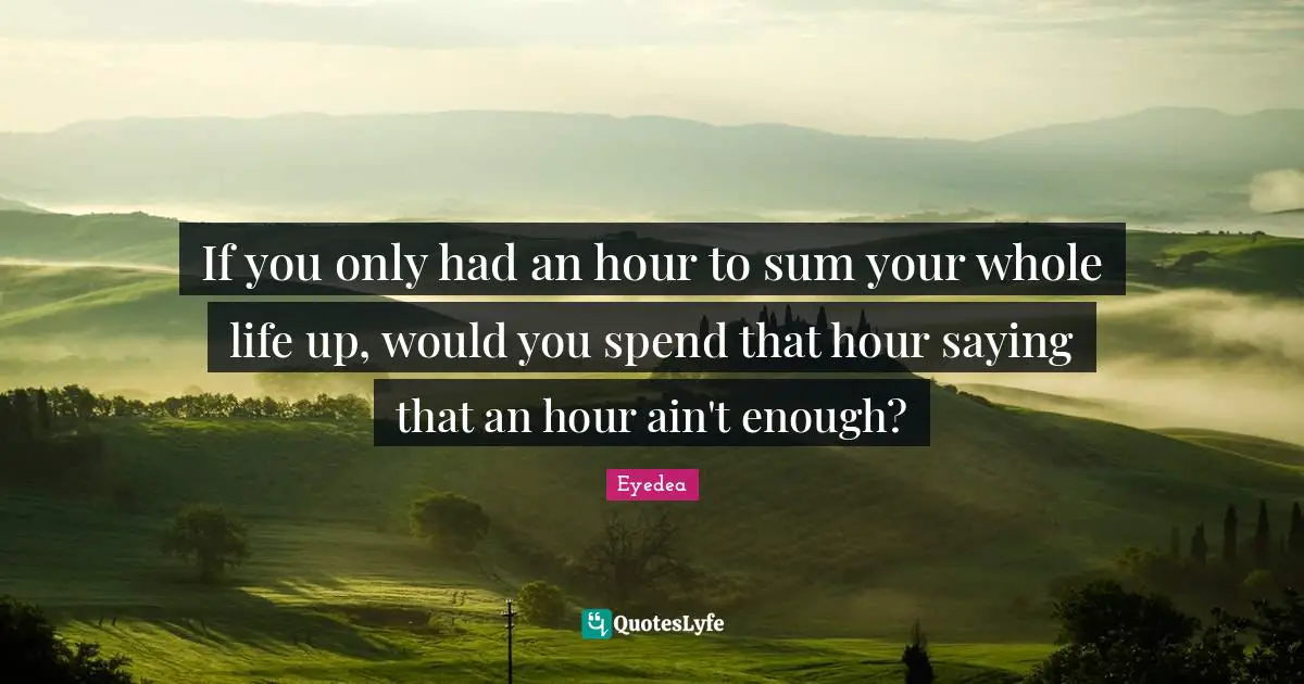 Hours Quotes: "If you only had an hour to sum your whole life up, would you spend that hour saying that an hour ain't enough?"