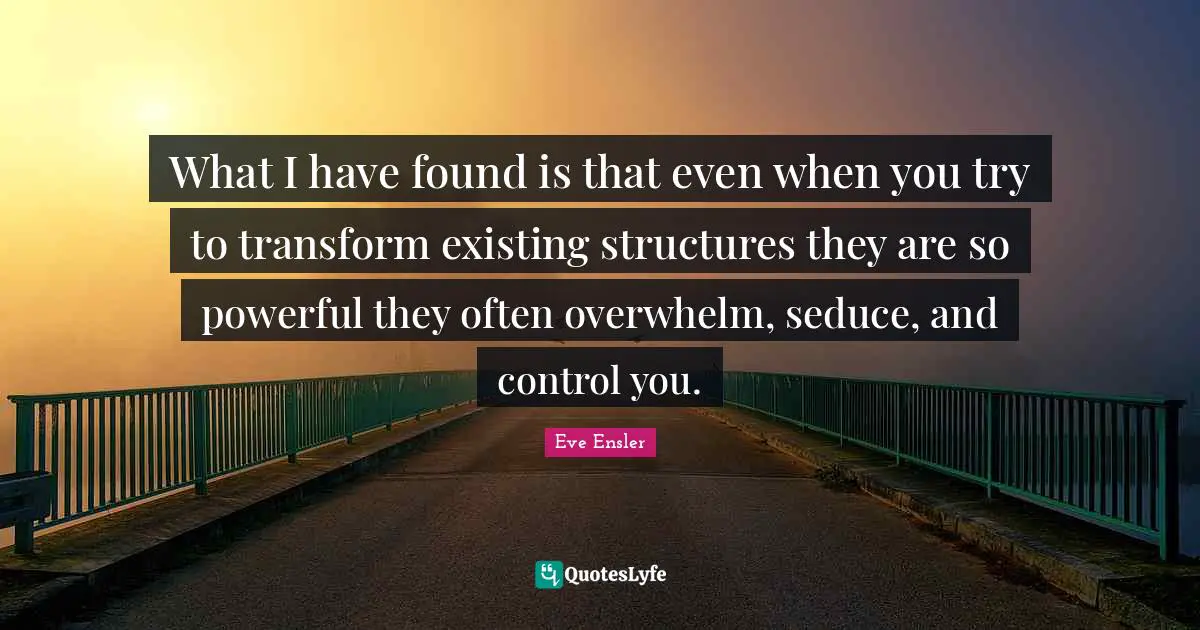 What I have found is that even when you try to transform existing structures they are so powerful they often overwhelm, seduce, and control you.