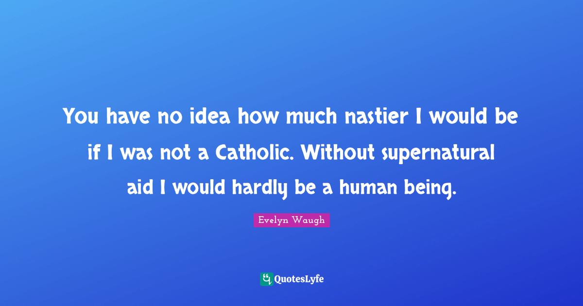 You have no idea how much nastier I would be if I was not a Catholic. Without supernatural aid I would hardly be a human being.