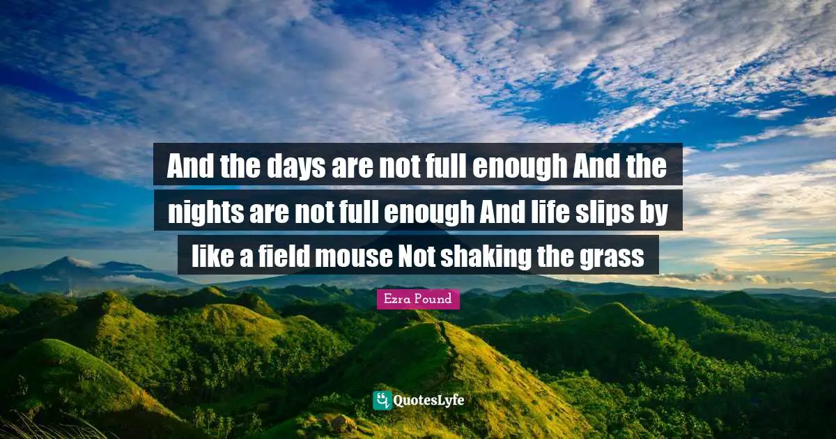 And the days are not full enough And the nights are not full enough And life slips by like a field mouse Not shaking the grass