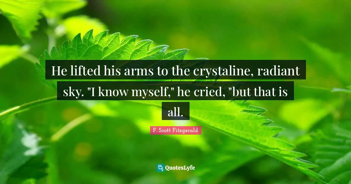 He lifted his arms to the crystaline, radiant sky. "I know myself," he cried, "but that is all.