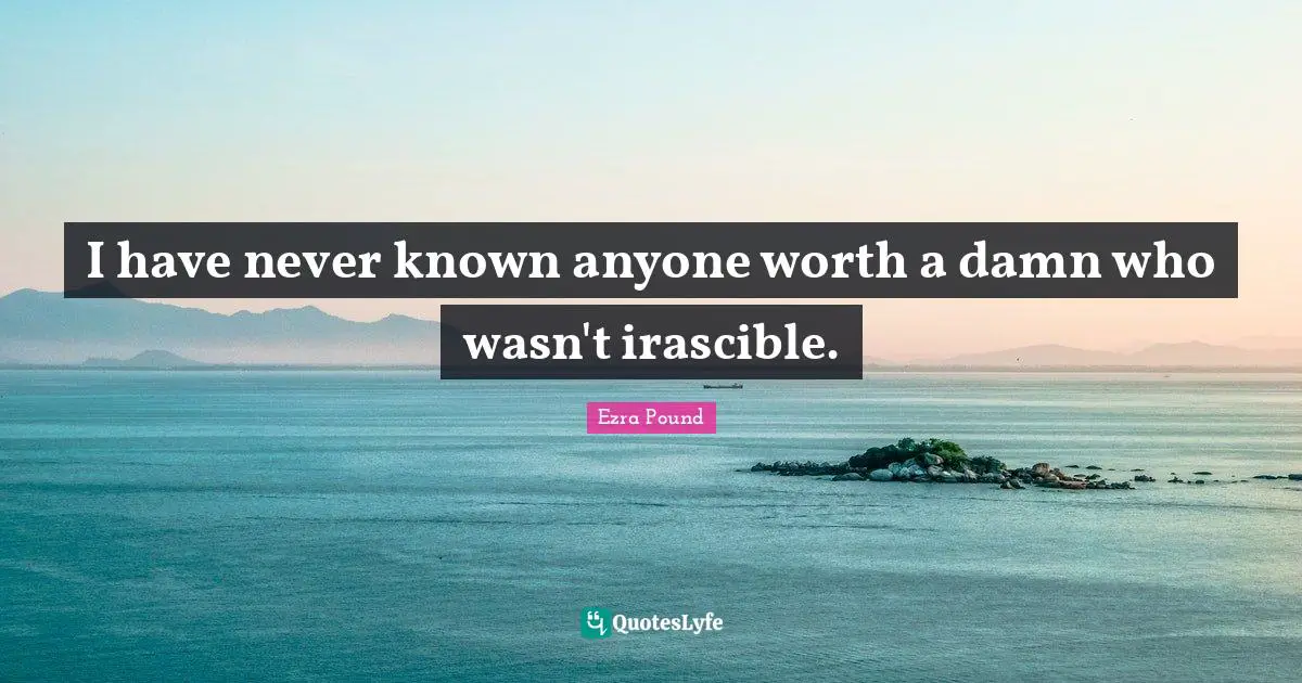 Pounds Quotes: "I have never known anyone worth a damn who wasn't irascible."