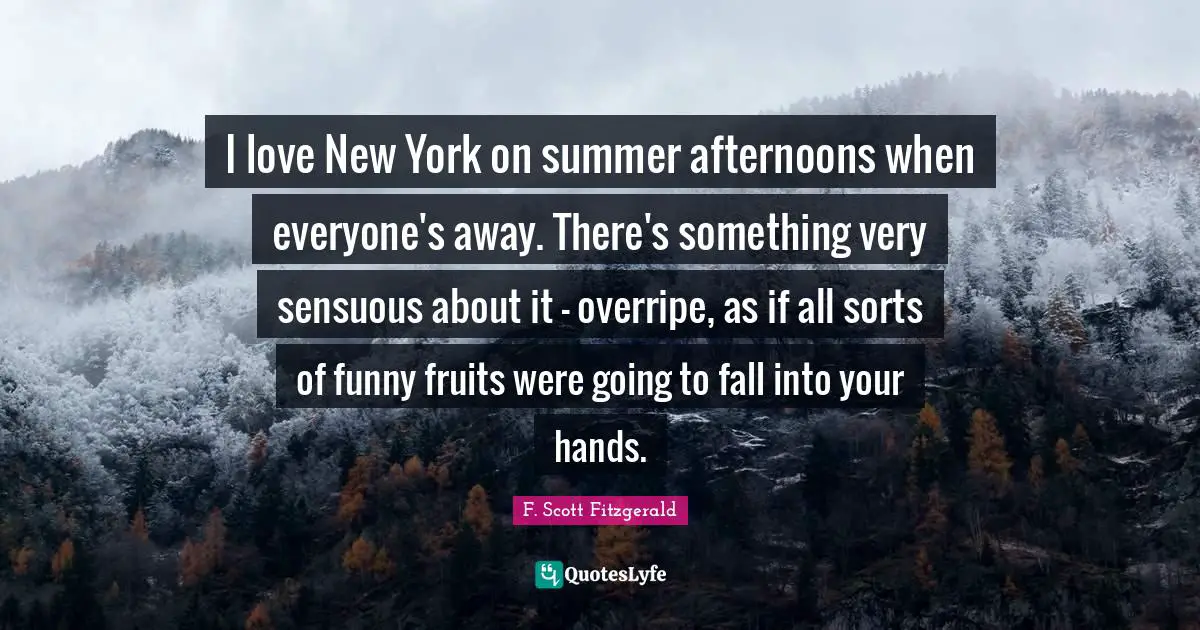I love New York on summer afternoons when everyone's away. There's something very sensuous about it - overripe, as if all sorts of funny fruits were going to fall into your hands.
