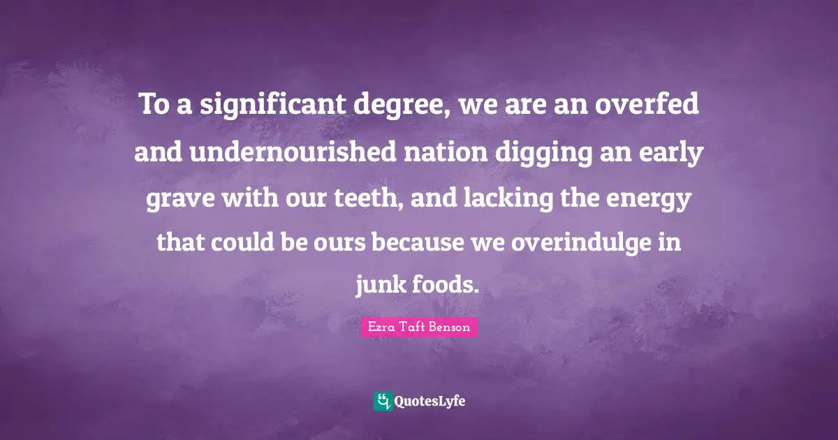 To a significant degree, we are an overfed and undernourished nation digging an early grave with our teeth, and lacking the energy that could be ours because we overindulge in junk foods.