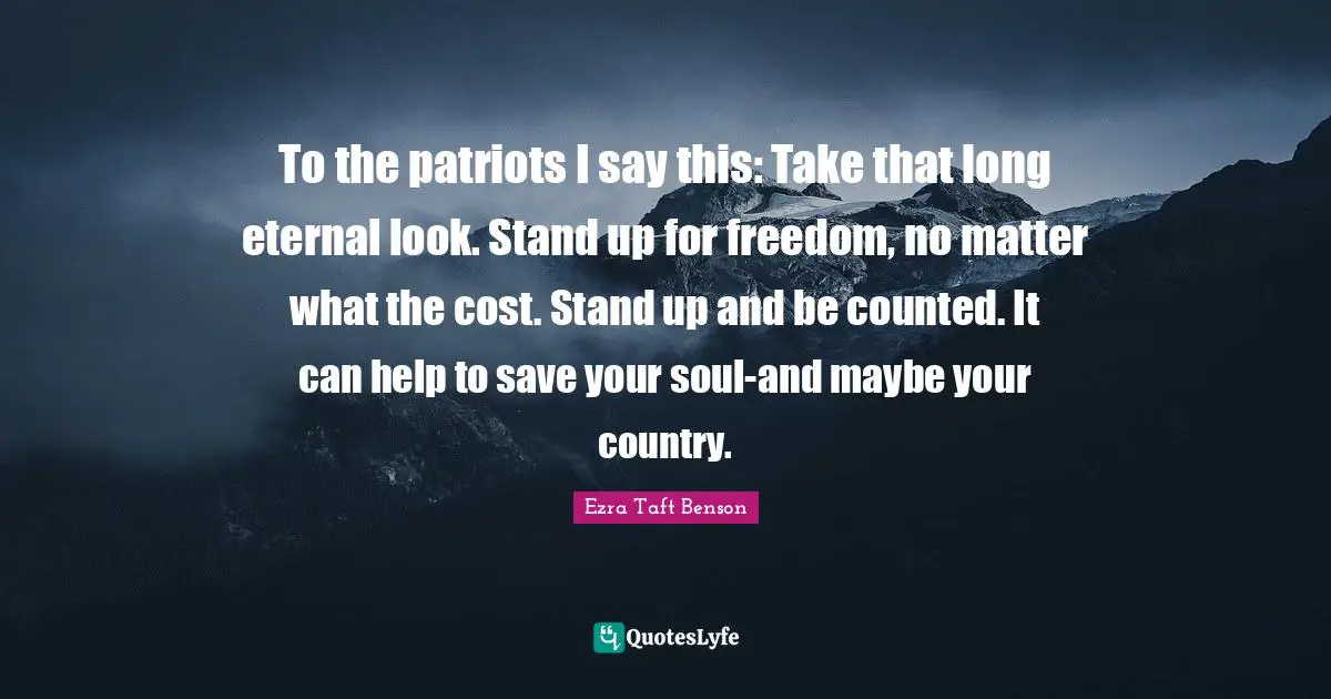 To the patriots I say this: Take that long eternal look. Stand up for freedom, no matter what the cost. Stand up and be counted. It can help to save your soul-and maybe your country.