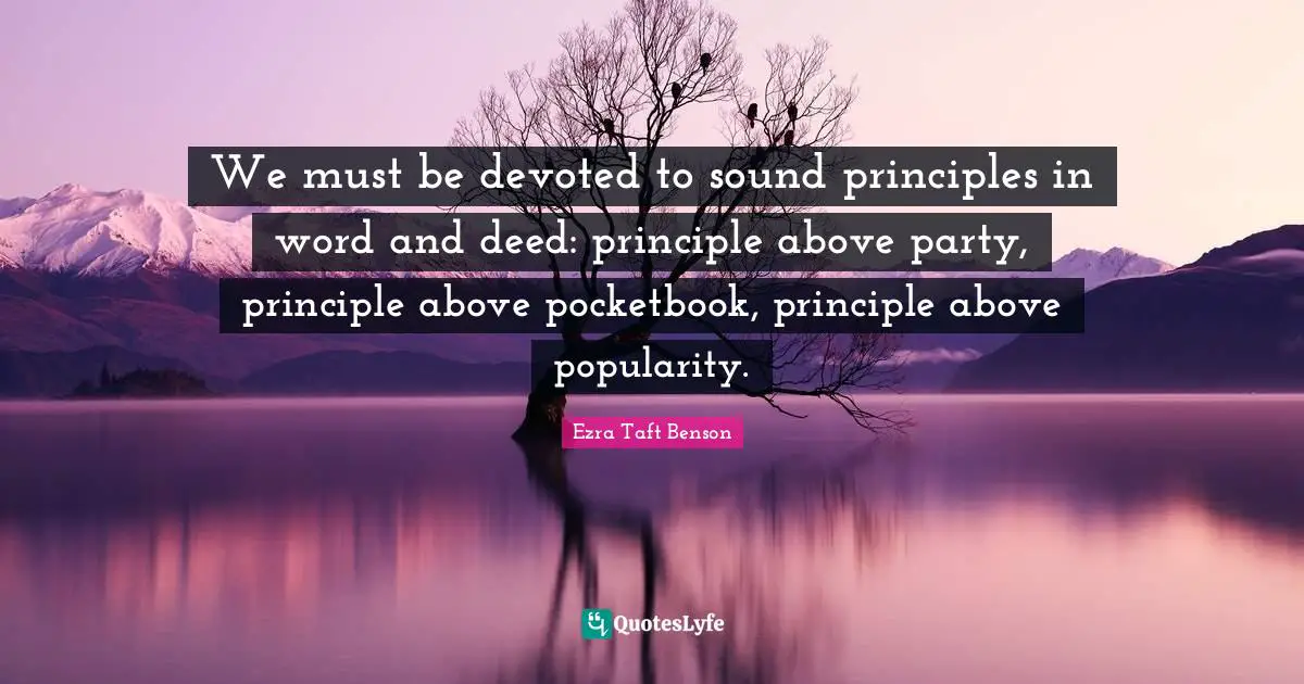 We must be devoted to sound principles in word and deed: principle above party, principle above pocketbook, principle above popularity.