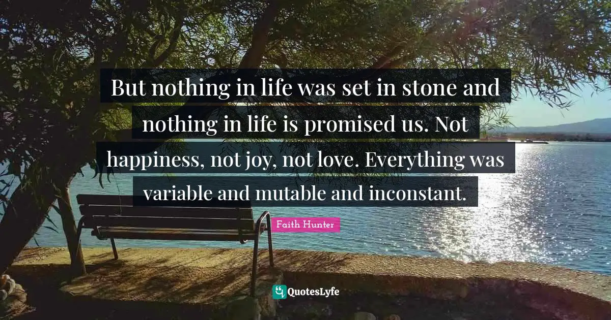 But nothing in life was set in stone and nothing in life is promised us. Not happiness, not joy, not love. Everything was variable and mutable and inconstant.