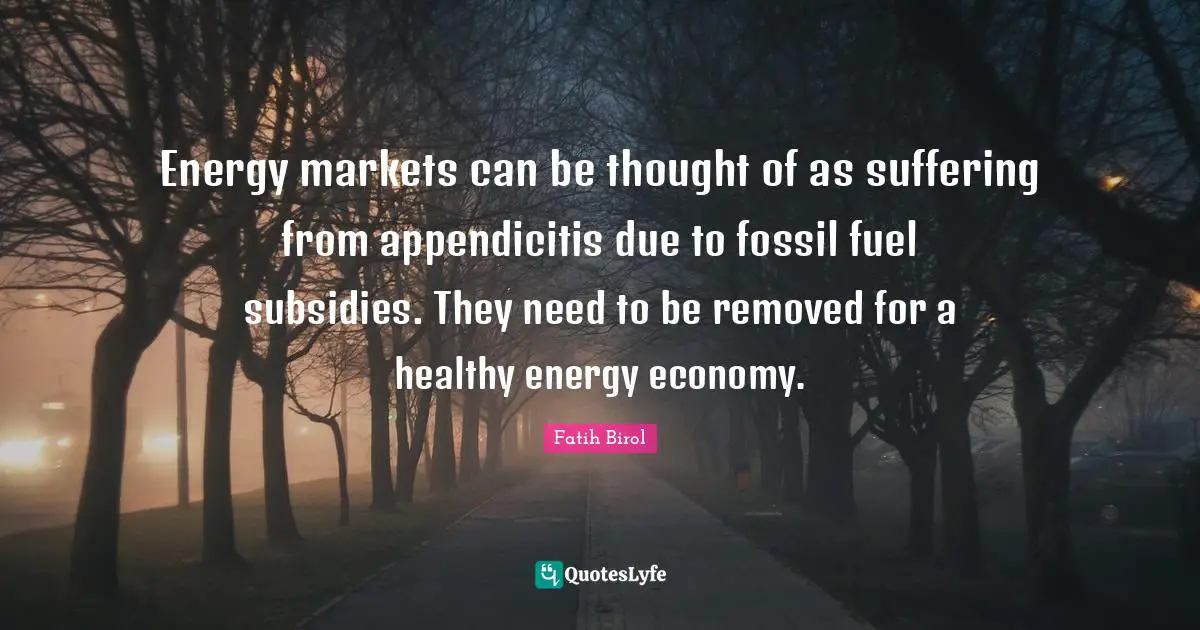 Energy markets can be thought of as suffering from appendicitis due to fossil fuel subsidies. They need to be removed for a healthy energy economy.