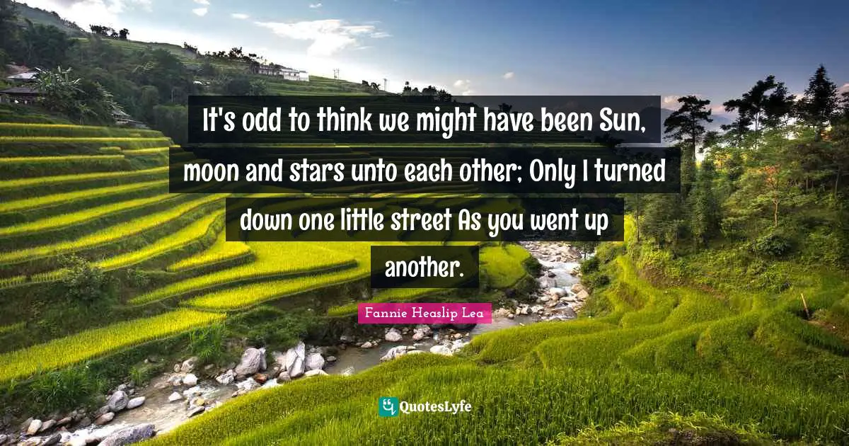 It's odd to think we might have been Sun, moon and stars unto each other; Only I turned down one little street As you went up another.