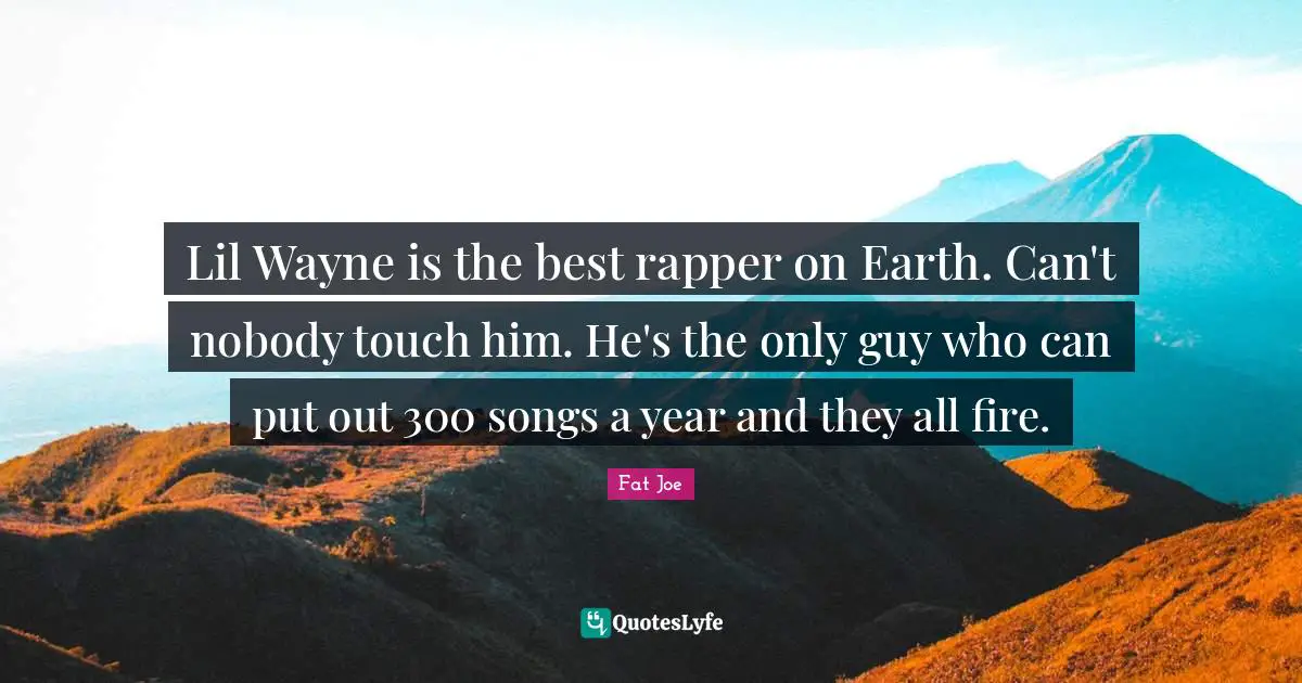 Lil Wayne is the best rapper on Earth. Can't nobody touch him. He's the only guy who can put out 300 songs a year and they all fire.