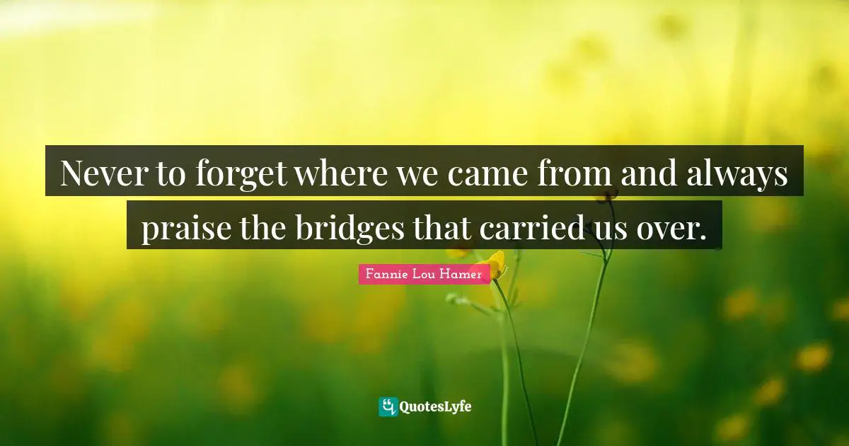 Praise Quotes: "Never to forget where we came from and always praise the bridges that carried us over."