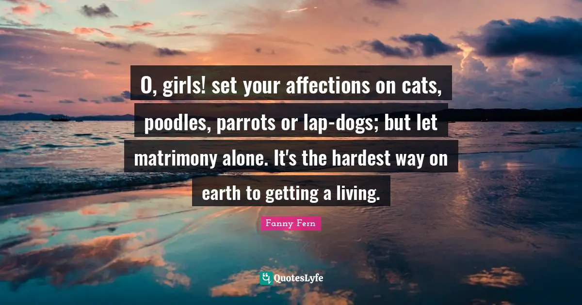Matrimony Quotes: "O, girls! set your affections on cats, poodles, parrots or lap-dogs; but let matrimony alone. It's the hardest way on earth to getting a living."