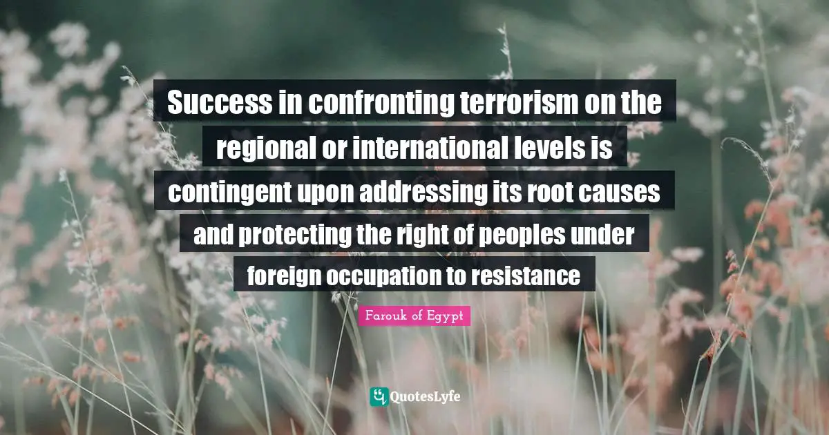 Success in confronting terrorism on the regional or international levels is contingent upon addressing its root causes and protecting the right of peoples under foreign occupation to resistance