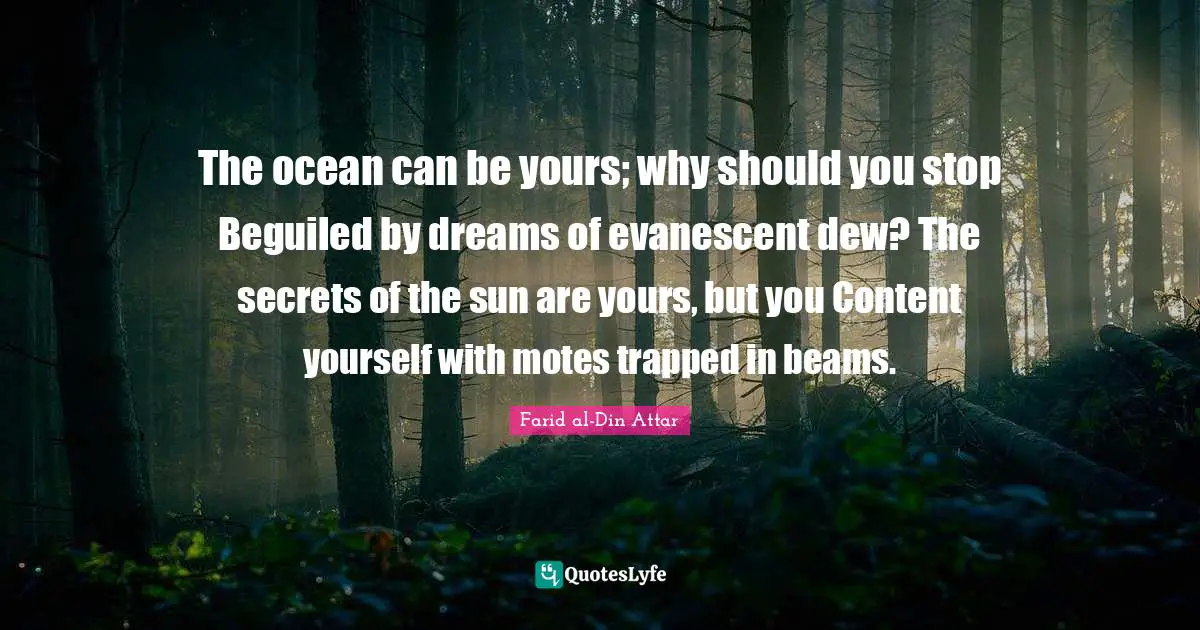 The ocean can be yours; why should you stop Beguiled by dreams of evanescent dew? The secrets of the sun are yours, but you Content yourself with motes trapped in beams.