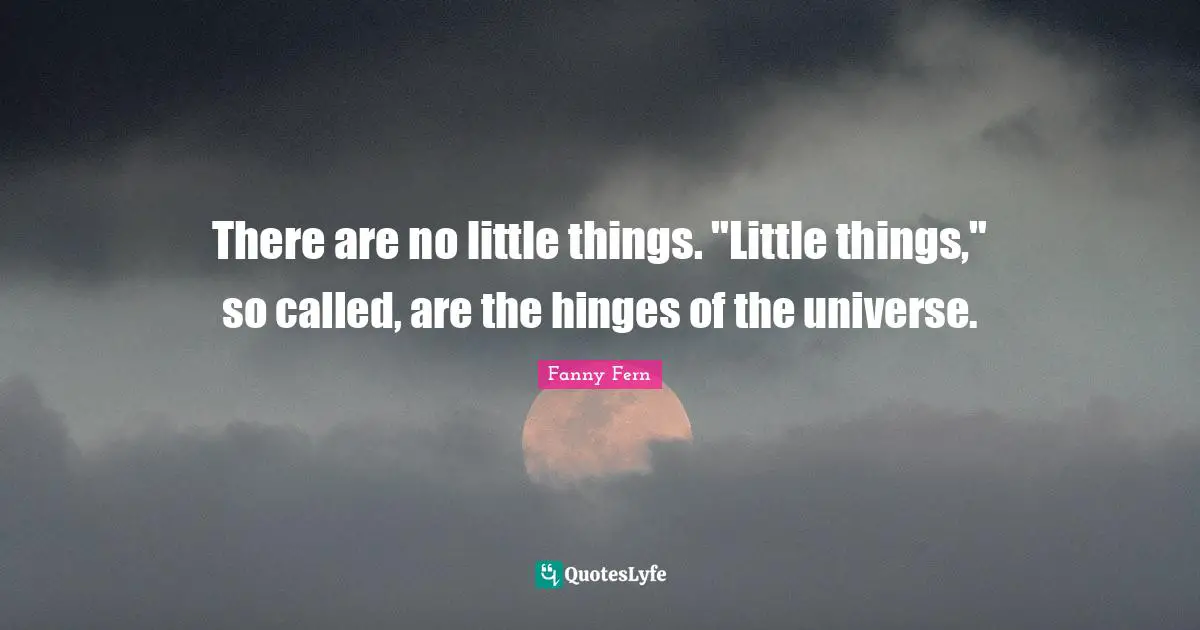 There are no little things. "Little things," so called, are the hinges of the universe.